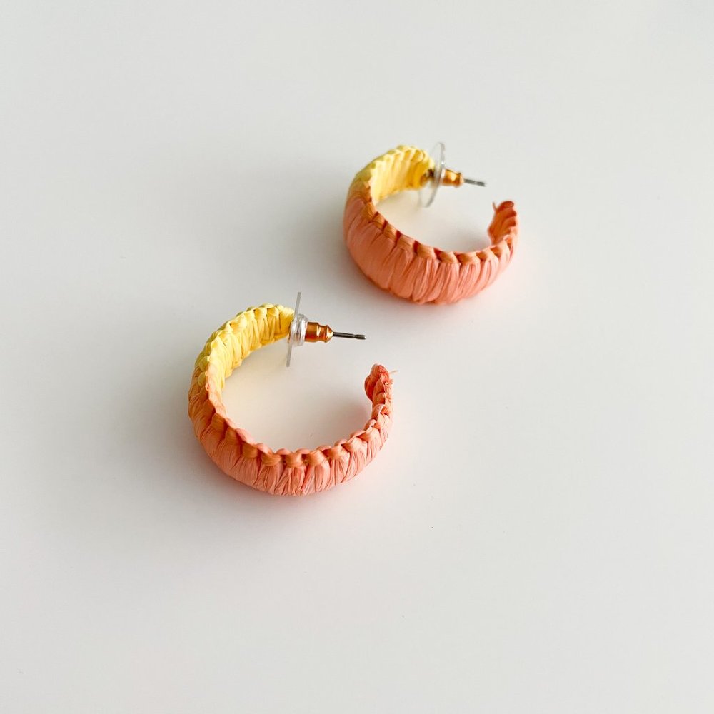 J. Crew Factory Wrapped Woven Hoop Earrings (Orange Ombre) - Picture 2 of 3